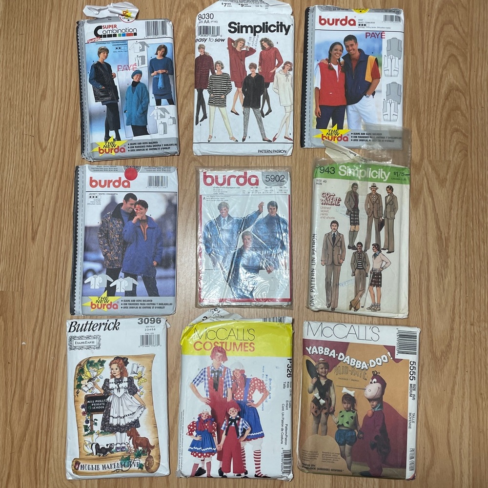 Lot of 9 Vintage Sewing Patterns Burda Simplicity McCall’s Women’s Men’s Kids